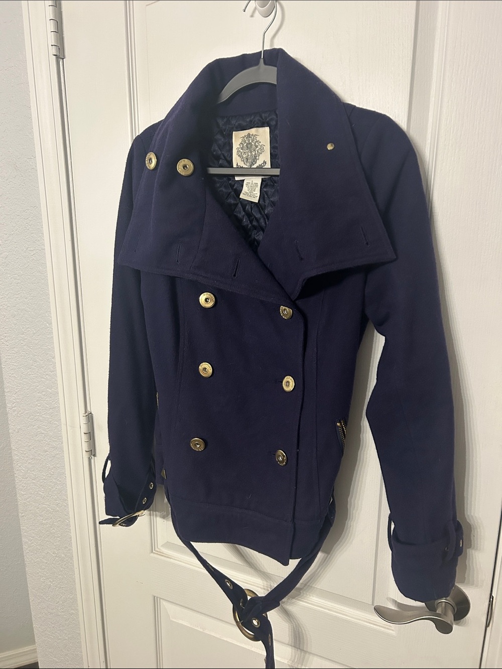 BB Dakota Navy Double-Breasted Peacoat with Gold Buttons